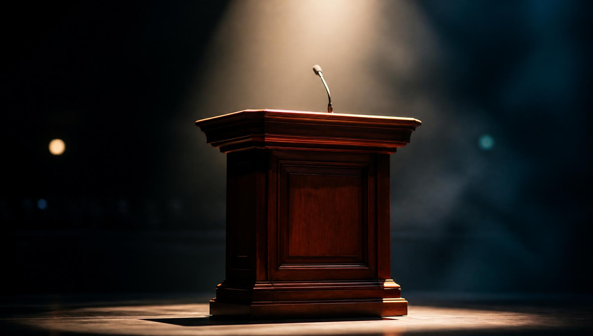 Púlpito de madeira em palco de debate